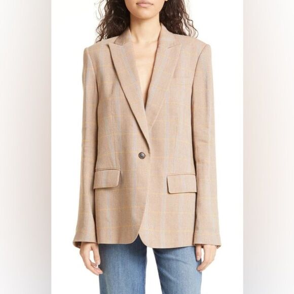 NWT A.L.C Donovan Plaid Linen Blend Single-Breasted Jacket in Tawny Plaid size 6 - Picture 6 of 16